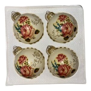 Vintage Christmas by Krebs 2.5" Glass Ornament Balls Victorian Pink Rose Glitter